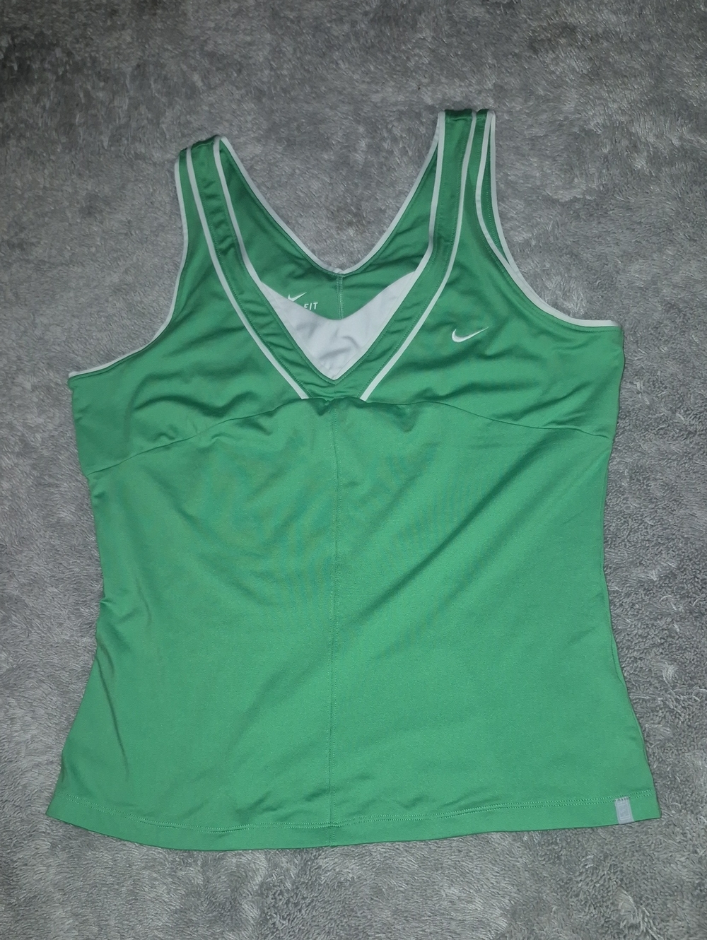 Nike Women's Green V-Neck Sports Tank with White Trim